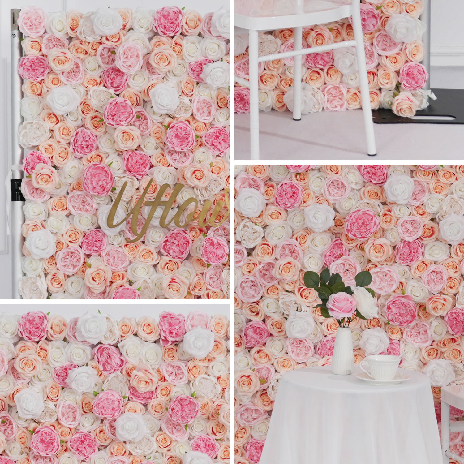 Artificial Pink White Fabric Rolling Up 5D Flower Wall Wedding Decor picture 7